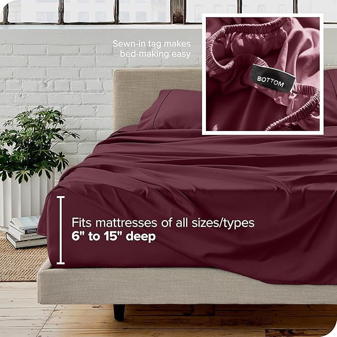 Bare Home Split Head Flex King Sheet Set - 1800 Ultra-Soft Microfiber Bed Sheets - Double Brushed - Deep Pockets - Easy Fit - 4 Piece Set - Bedding Sheets & Pillowcases (Burgundy)