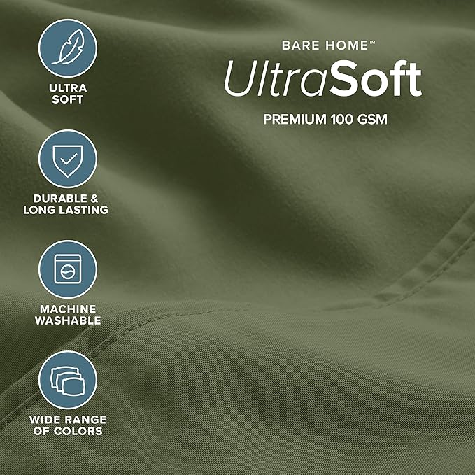 Bare Home Hotel Luxury Twin XL Sheet Set, Extra Soft - 4 Piece Set - Deep Pockets - Easy Fit - Cooling & Breathable - Wrinkle, Fade, Stain Resistant - Includes 2 Pillowcases (Twin XL, Cypress)