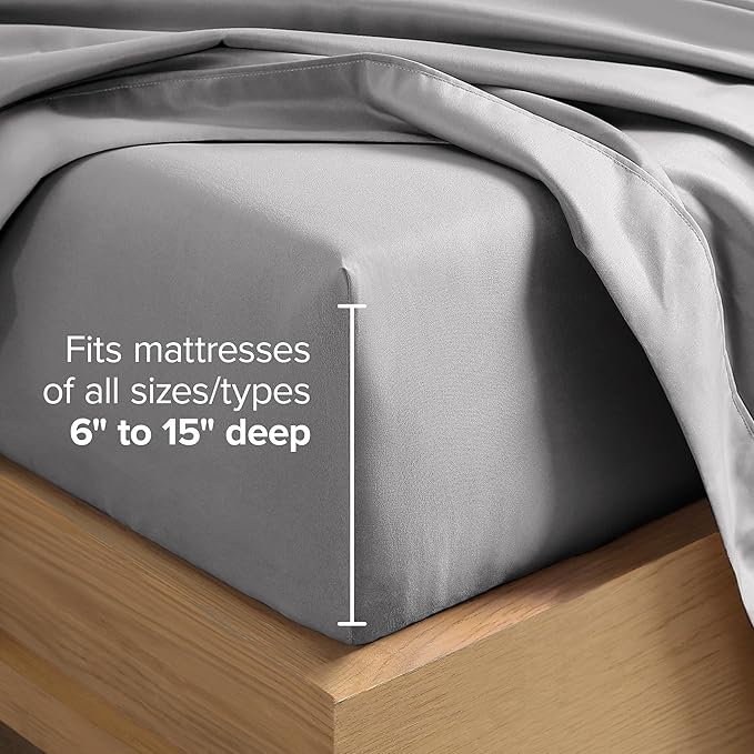 Bare Home Hotel Luxury King Sheet Set, Extra Soft - 6 Piece Set - Deep Pockets - Easy Fit - Cooling & Breathable - Wrinkle, Fade, Stain Resistant - Includes 4 Pillowcases (King, Light Grey)