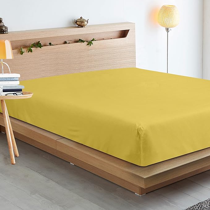 ROYALE LINENS 300 Thread Count 100% Long Staple Combed Cotton Sheet Set - 4 Piece Queen Bed Sheets - 1 Fitted, 1 Flat & 2 Pillow Cases - Soft Cool & Crisp Sheet Set (Queen, Yellow)