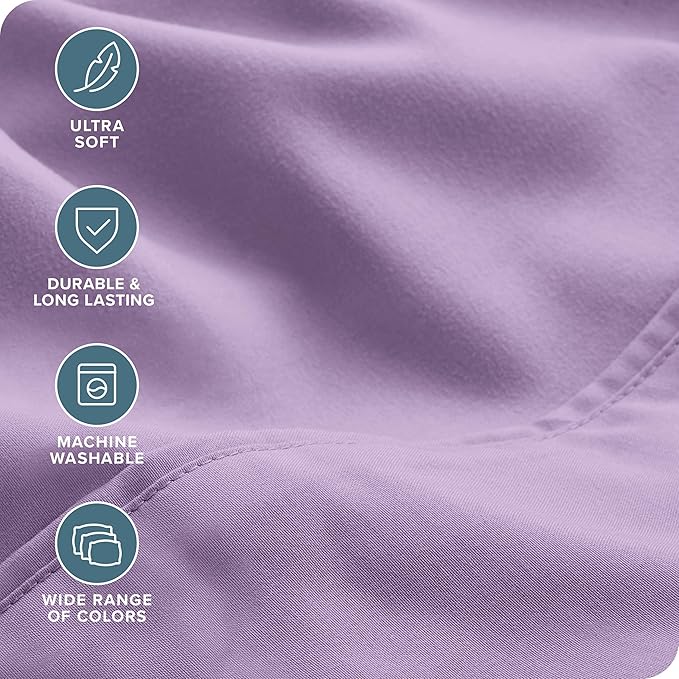 Bare Home Hotel Luxury Split King Sheet Set, Extra Soft, 7 Piece Set, Deep Pockets, Easy Fit, Cooling & Breathable, Wrinkle, Fade, Stain Resistant, Includes 4 Pillowcases (Split King, Lavender)