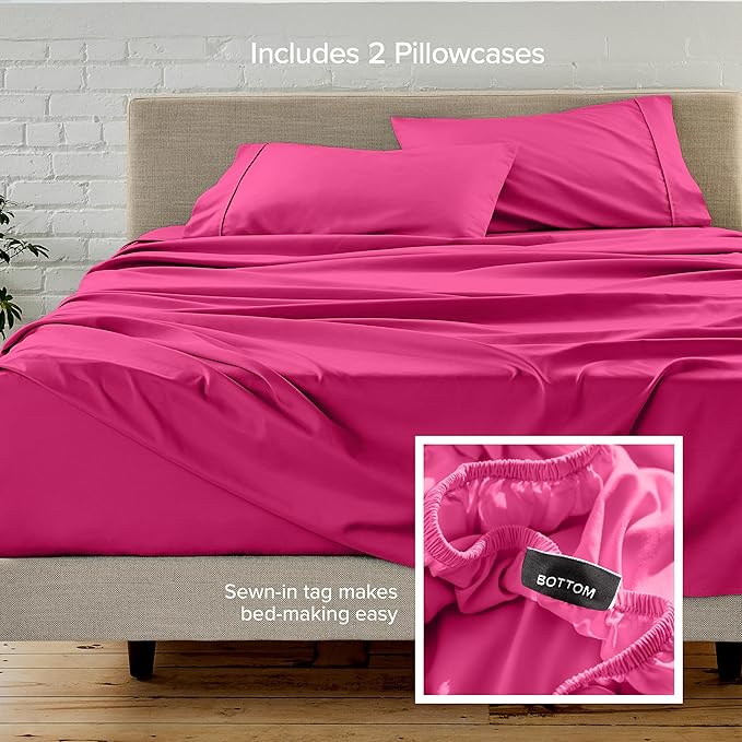 Bare Home Hotel Luxury Twin XL Sheet Set, Extra Soft - 4 Piece Set - Deep Pockets - Easy Fit - Cooling & Breathable - Wrinkle, Fade, Stain Resistant - Includes 2 Pillowcases (Twin XL, Pink)