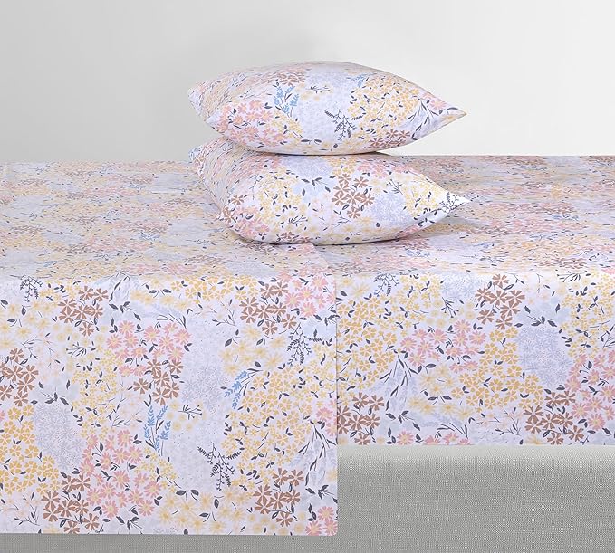 Feather & Stitch Softest 100% Cotton Sheets, 300 Thread Count Percale Weave Bedding, 16" Deep Pocket, Cooling Sheets, Breathable Bed Set, Hotel Premium Quality (Full, Victorian Floral)