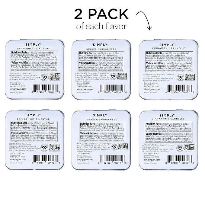 SIMPLY MINTS Natural Breath Mint Sampler, 6 Pack (180 Pieces), Made with Peppermint, Ginger, and Cinnamon Oils, Aspartame-Free, Sorbitol-Free, Xylitol-Free, Vegan, Kosher, Non-GMO