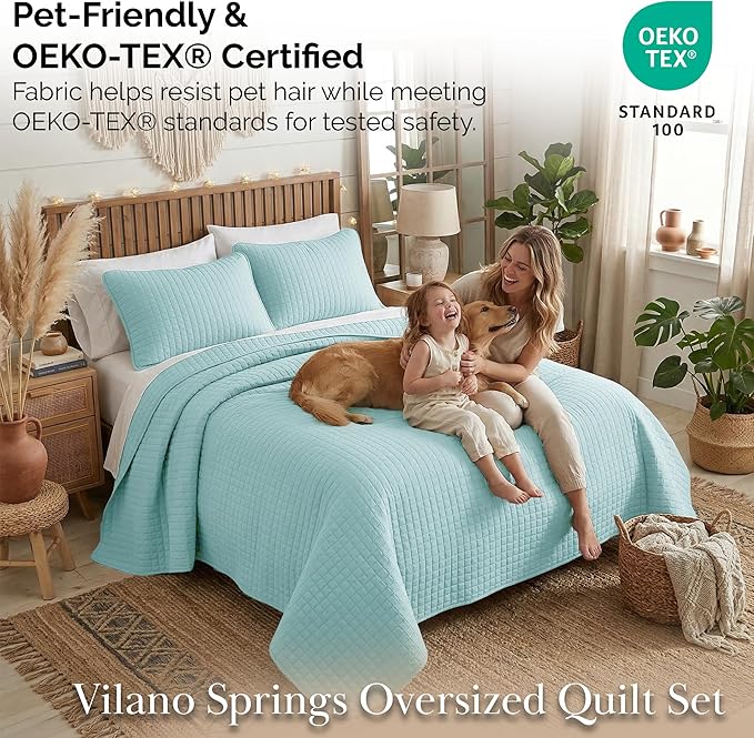 Southshore Fine Living, Inc. Twin Quilt Bedding Set, Soft Microfiber Coverlet Bedspread, Stain and Pet Hair Resistant Bedding, XL/Twin Blue Quilt Comforter Set with 1 Pillow Sham, Sky Blue