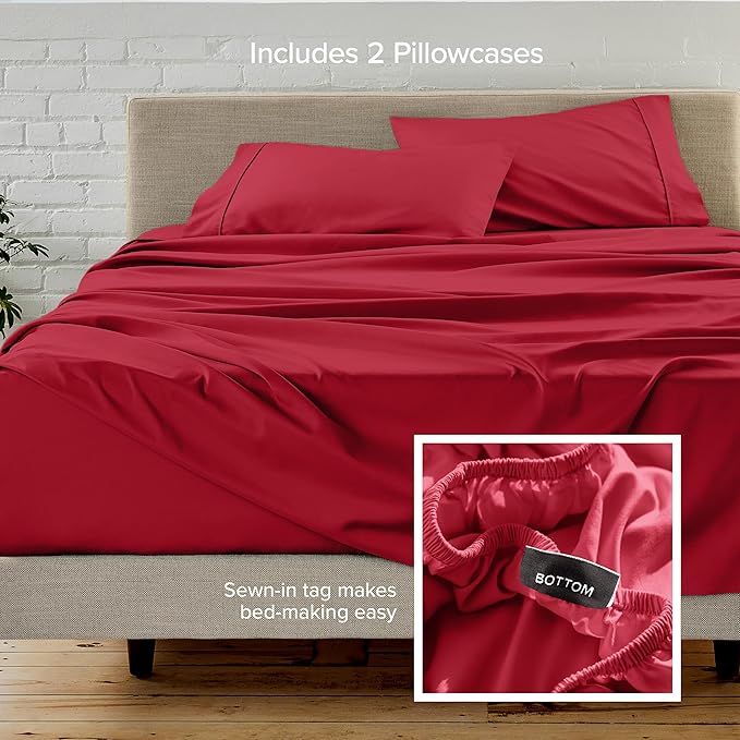 Bare Home Hotel Luxury Twin Sheet Set, Extra Soft - 4 Piece Set - Deep Pockets - Easy Fit - Cooling & Breathable - Wrinkle, Fade, Stain Resistant - Includes 2 Pillowcases (Twin, Red)