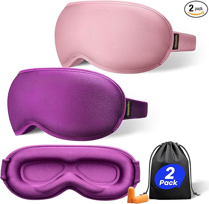 Weighted Eye Mask for Sleeping 2 Pack: Gentle Pressure Blackout Sleep Mask with 3D Contoured Cups, Zero Eye Pressure Sleep Mask for Lash Extensions, Memory Foam Travel Mask, Black Pink