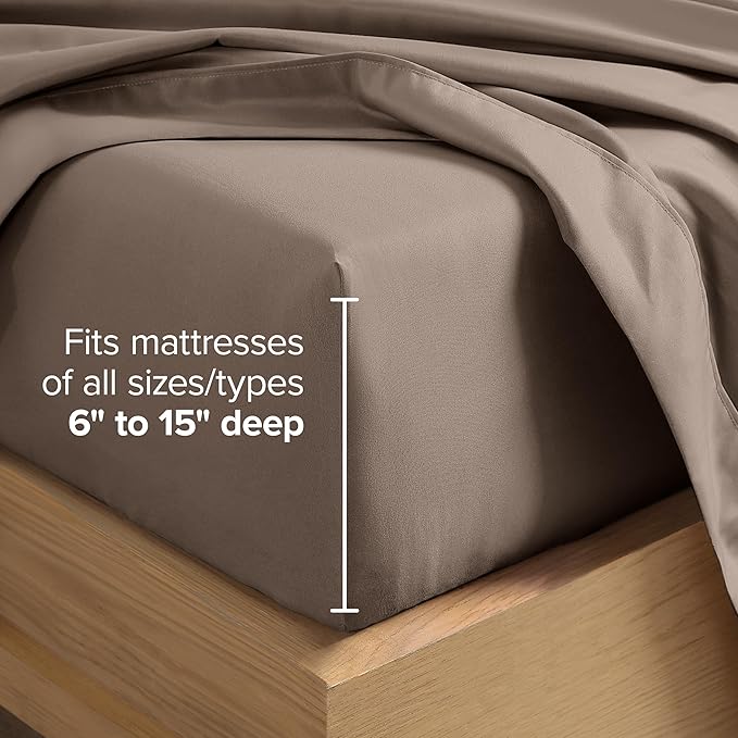 Bare Home Hotel Luxury Queen Sheet Set, Extra Soft - 6 Piece Set - Deep Pockets - Easy Fit - Cooling & Breathable - Wrinkle, Fade, Stain Resistant - Includes 4 Pillowcases (Queen, Taupe)