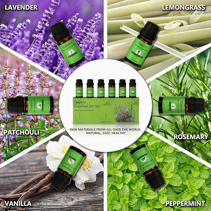 Essential Oils Set,100% Pure Natural,(Peppermint/Patchouli/Rosemary/Lemongrass/Vanilla/Lavender),for Aromatherapy and Home Fragrance,Spring Aroma Therapy Oil,Gift (0.33Fl Oz*6, Grass Set)