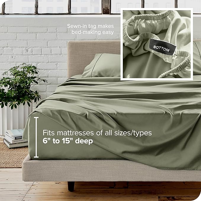 Bare Home Full Sheet Set - 1800 Ultra-Soft Microfiber Full Bed Sheets - Double Brushed - Deep Pockets - Easy Fit - 4 Piece Set - Bedding Sheets & Pillowcases (Full, Sage)