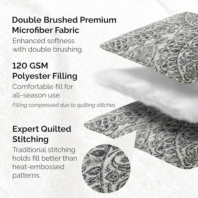 Southshore Fine Living, Inc. Ashanti Collection Oversized Quilt Queen Bedding Set Lightweight, Soft Coverlet Bedspread 3-Piece with Two Matching Shams (98 in Wide x 98 in Long), Full/Queen, Grey