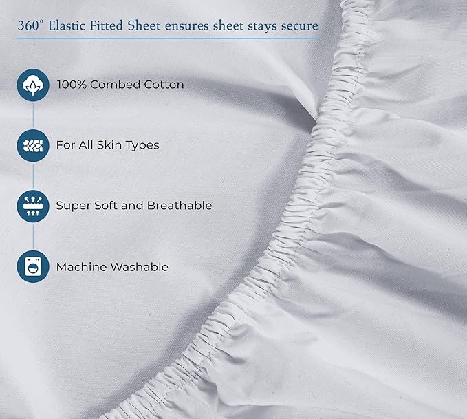 Royale Linen 400 Thread Count 100% American Grown Cotton 4 Piece Sateen Queen Sheet Set - 1 Fitted Sheet, 1 Flat Sheet, 2 Pillow case - Silver Queen Bedsheet - Cotton Sheets - (Queen, Spanish Silver)