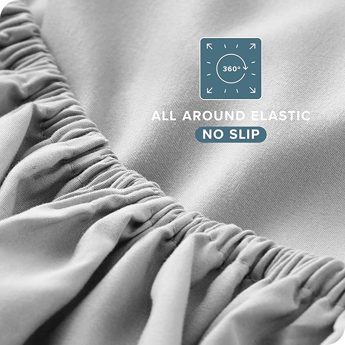 Bare Home Short Queen Sheet Set - 1800 Ultra-Soft Microfiber Bed Sheets - Double Brushed - Deep Pockets - Easy Fit - 4 Piece Set - Bedding Sheets & Pillowcases (Short Queen, Cloud Grey)