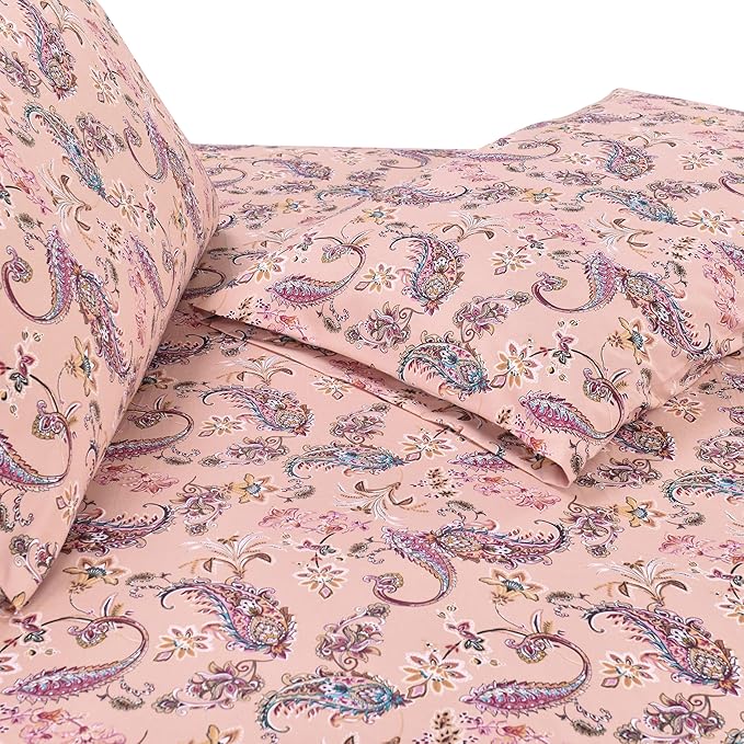 Elegant Comfort Luxury Soft Bed Sheets Paisley Pattern - 1500 Premium Hotel Quality Microfiber Softness Wrinkle and Fade Resistant (6-Piece) Bedding Set, California King, Paisley Coral