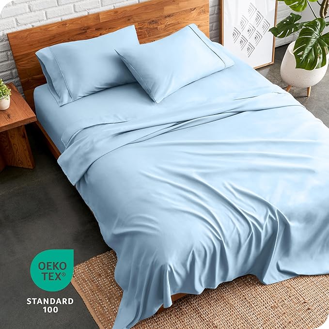 Bare Home Full XL Sheet Set - 1800 Ultra-Soft Microfiber Full Extra Long Bed Sheets - Double Brushed - Deep Pockets - Easy Fit - 4 Piece Set - Bedding Sheets & Pillowcases (Full XL, Light Blue)