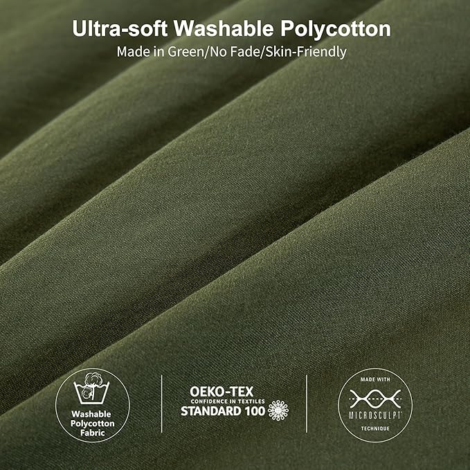 Softness Solid Olive Green Twin/Twin XL Bed Comforter Set - Lightweight Cozy Modern Polycotton Bed Blanket for Kid Teen Children All Season Use - 1 Down Alternative Comforter & 1 Pillowcase