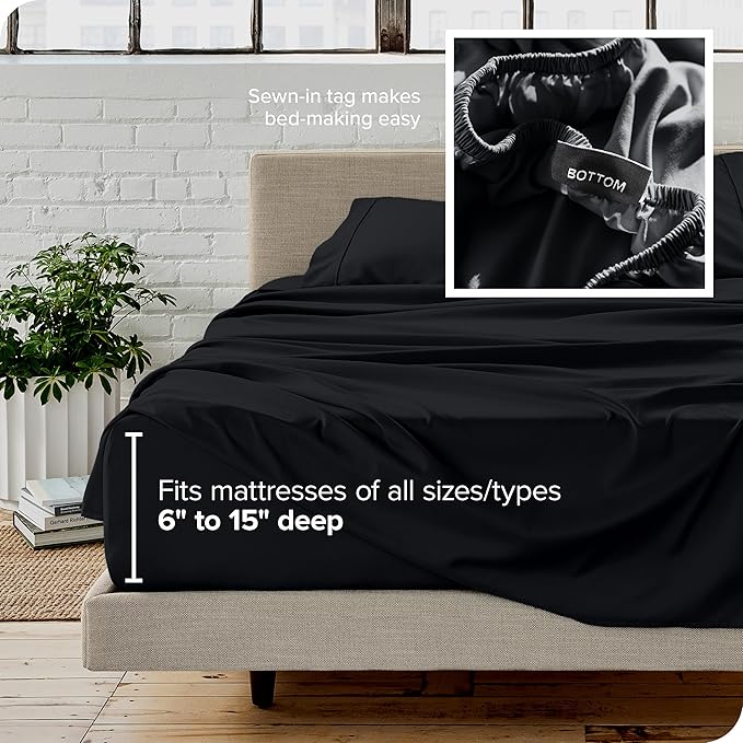 Bare Home Twin Sheet Set - 1800 Ultra-Soft Microfiber Twin Bed Sheets - Double Brushed - Deep Pockets - Easy Fit - 3 Piece Set - Bedding Sheets & Pillowcases (Twin, Black)
