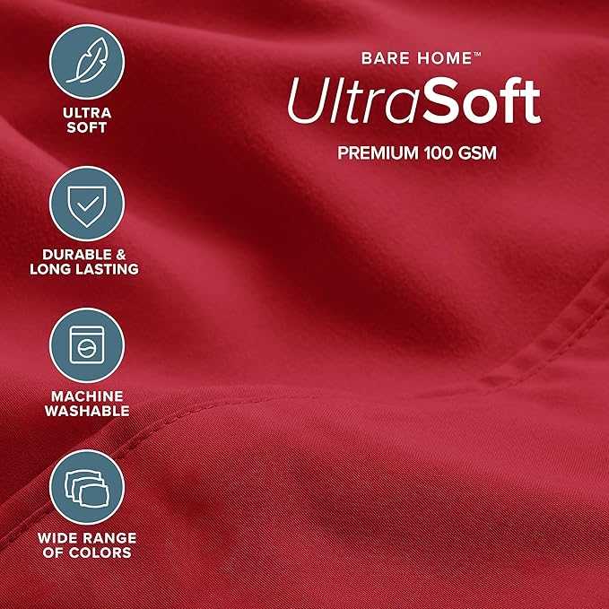 Bare Home Hotel Luxury King Sheet Set, Extra Soft - 6 Piece Set - Deep Pockets - Easy Fit - Cooling & Breathable - Wrinkle, Fade, Stain Resistant - Includes 4 Pillowcases (King, Red)
