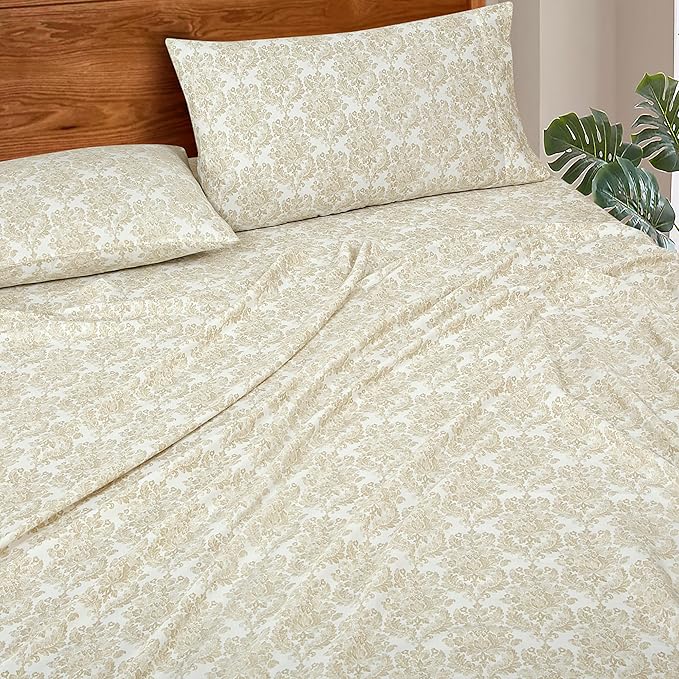 ROYALE LINENS 300 Thread Count 100% Long Staple Combed Cotton Sheet Set - 3 Piece Twin Bed Sheets - 1 Fitted, 1 Flat & Pillow case -Soft Cool & Crisp Sheet Set (Twin, Floral Damask,Rainy Day)