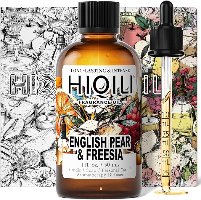 HIQILI English Pear & Freesia Fragrance Oil for Perfume, Inspired by J-Malone, Candle & Soap Making, Sweet Scents for Essential Oil Diffuser, Home Spray - 1 Fl Oz
