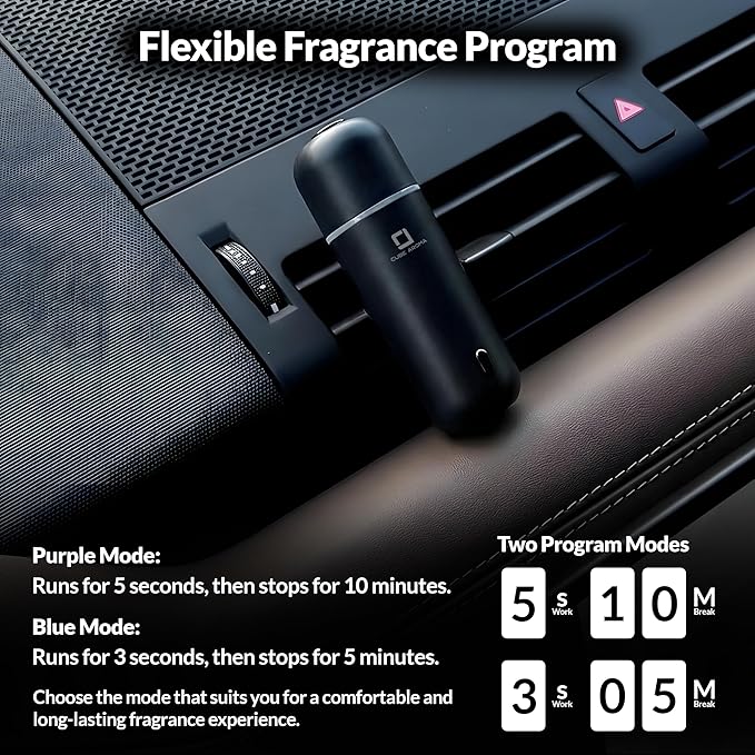 CA-06 Black Diffuser - Aromatherapy Diffuser - Compact Essential Oil Fragrance Diffuser - 2 Modes - Auto Power On/Off - Adjustable Timed Fragrance Release - for Home, Office, Car, Gift
