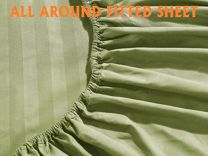 Elegant Comfort Best, Softest, Coziest 6-Piece Sheet Sets! - 1500 Premier Hotel Quality Luxurious Wrinkle Resistant 6-Piece Damask Stripe Bed Sheet Set, King Sage/Green (Pack of 2)