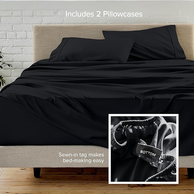 Bare Home Hotel Luxury Twin Sheet Set, Extra Soft - 4 Piece Set - Deep Pockets - Easy Fit - Cooling & Breathable - Wrinkle, Fade, Stain Resistant - Includes 2 Pillowcases (Twin, Black)