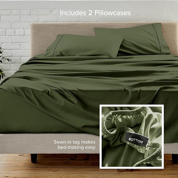 Bare Home Hotel Luxury Twin XL Sheet Set, Extra Soft - 4 Piece Set - Deep Pockets - Easy Fit - Cooling & Breathable - Wrinkle, Fade, Stain Resistant - Includes 2 Pillowcases (Twin XL, Cypress)
