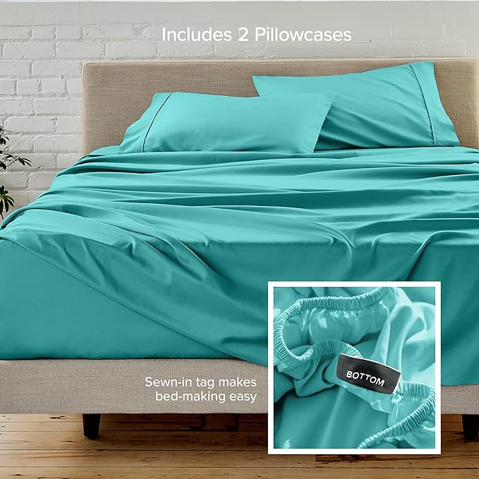 Bare Home Hotel Luxury Twin XL Sheet Set, Extra Soft - 4 Piece Set - Deep Pockets - Easy Fit - Cooling & Breathable - Wrinkle, Fade, Stain Resistant - Includes 2 Pillowcases (Twin XL, Turquoise)