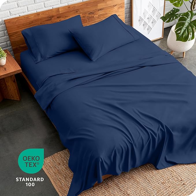 Bare Home Split California King Sheet Set - 1800 Ultra-Soft Microfiber Bed Sheets - Double Brushed - Deep Pockets - Easy Fit - 5 Piece Set - Bed Sheets (Split Cal King, Dark Blue)