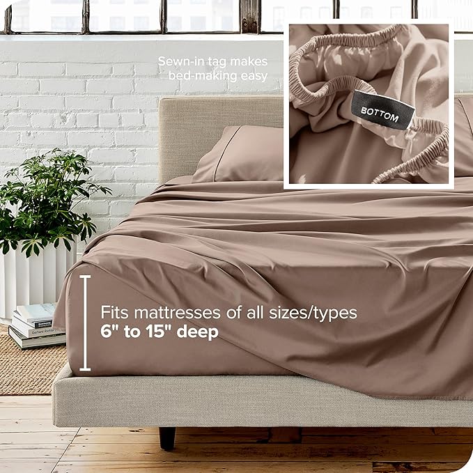 Bare Home Split King Sheet Set - 1800 Ultra-Soft Microfiber Bed Sheets - Double Brushed - Deep Pockets - Easy Fit - 5 Piece Set - Bedding Sheets & Pillowcases (Split King, Taupe)