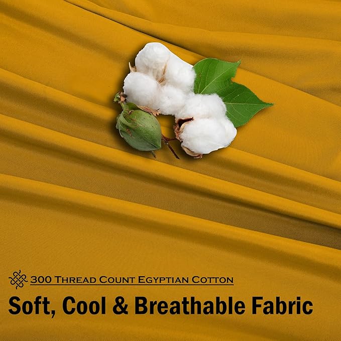 ROYALE LINENS 300 Thread Count 100% Long Staple Combed Cotton Sheet Set - 4 Piece King Bed Sheets - 1 Fitted, 1 Flat & 2 Pillow Cases - Soft Cool & Crisp Sheet Set (King, Yellow)