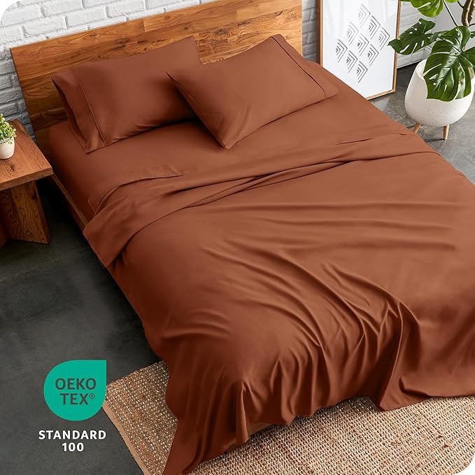 Bare Home Queen Sheet Set - 1800 Ultra-Soft Microfiber Queen Bed Sheets - Double Brushed - Deep Pockets - Easy Fit - 4 Piece Set - Bedding Sheets & Pillowcases (Queen, Terracotta)