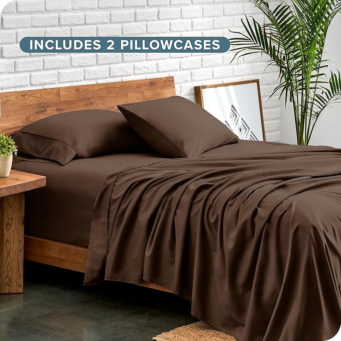 Bare Home Hotel Luxury Full Sheet Set, Extra Soft - 6 Piece Set - Deep Pockets - Easy Fit - Cooling & Breathable - Wrinkle, Fade, Stain Resistant - Includes 4 Pillowcases (Full, Cocoa)