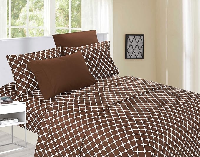 Elegant Comfort Luxury Soft Bed Sheets Bloomingdale Pattern - 1500 Premium Hotel Quality Microfiber Softness Wrinkle and Fade Resistant (6-Piece) Bedding Set, King, Chocolate Brown