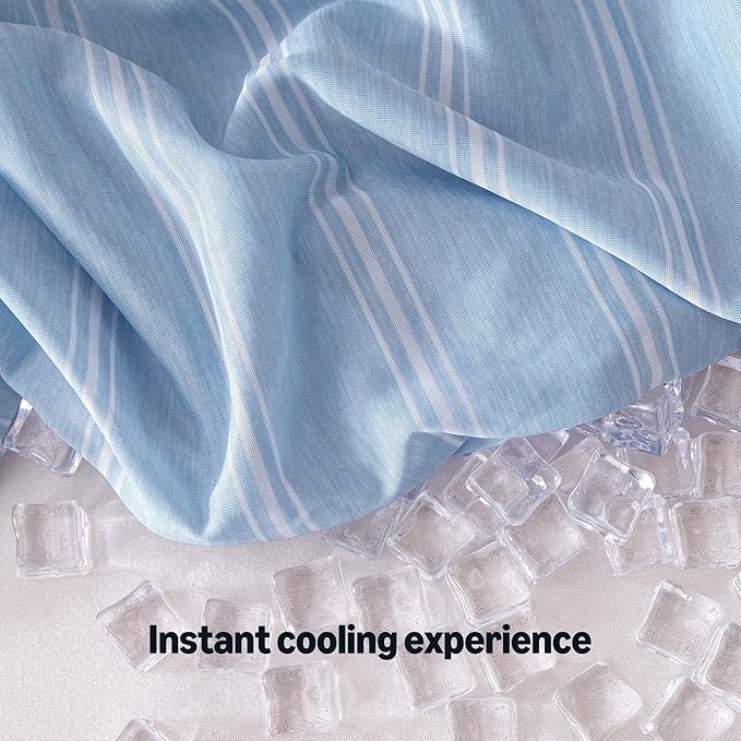 Amazon Basics Stripe Cooling Pillow Cases for Hot Sleepers, Soft Cooling Pillow Covers with Envelope Closure, 20" x 26", Standard, Blue, Pack of 2