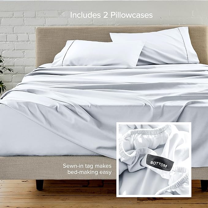 Bare Home Hotel Luxury Twin Sheet Set, Extra Soft - 4 Piece Set - Deep Pockets - Easy Fit - Cooling & Breathable - Wrinkle, Fade, Stain Resistant - Includes 2 Pillowcases (Twin, White)