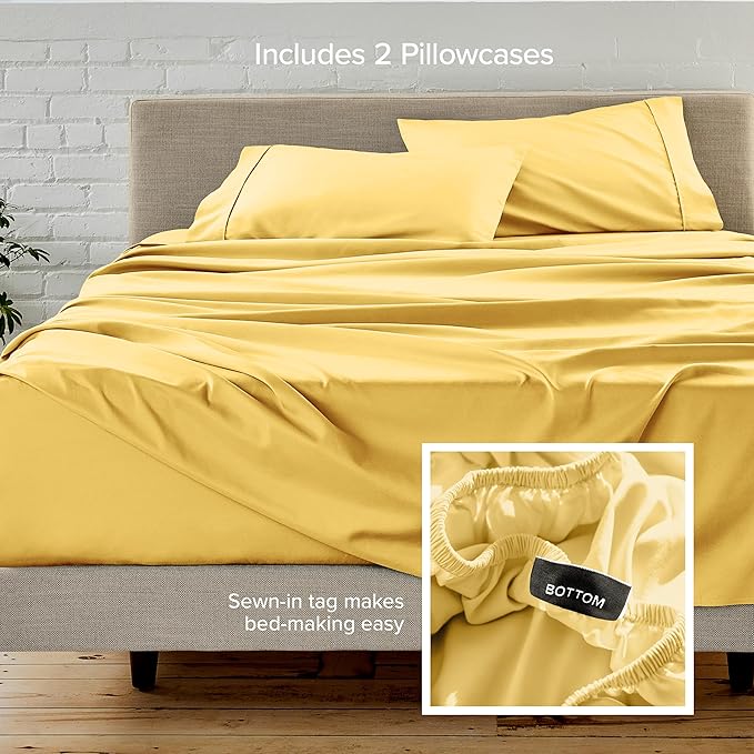 Bare Home Hotel Luxury Twin XL Sheet Set, Extra Soft - 4 Piece Set - Deep Pockets - Easy Fit - Cooling & Breathable - Wrinkle, Fade, Stain Resistant - Includes 2 Pillowcases (Twin XL, Lemon Drop)