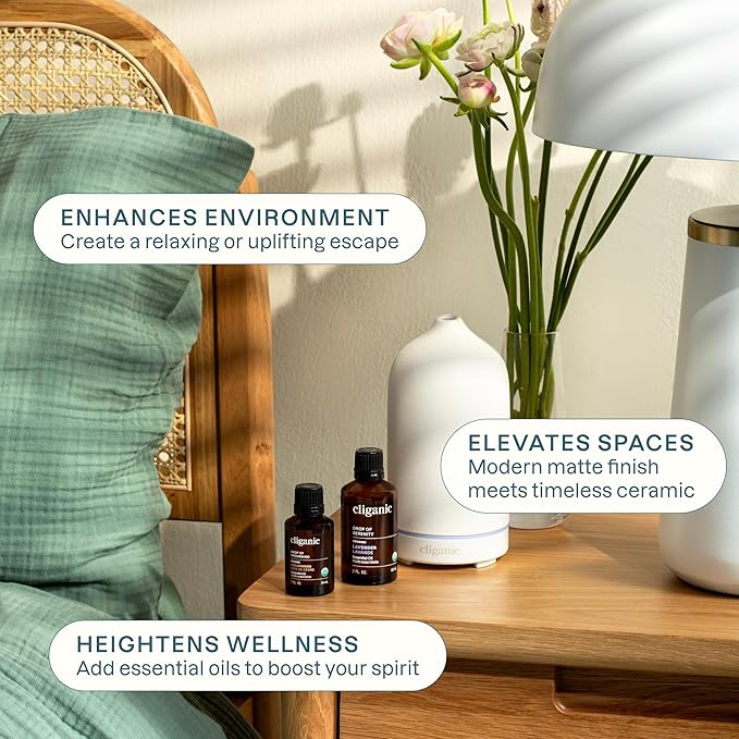 Cliganic Ceramic Diffuser (Sage), 100ml Ultrasonic for Essential Oils Aromatherapy, Home & Office