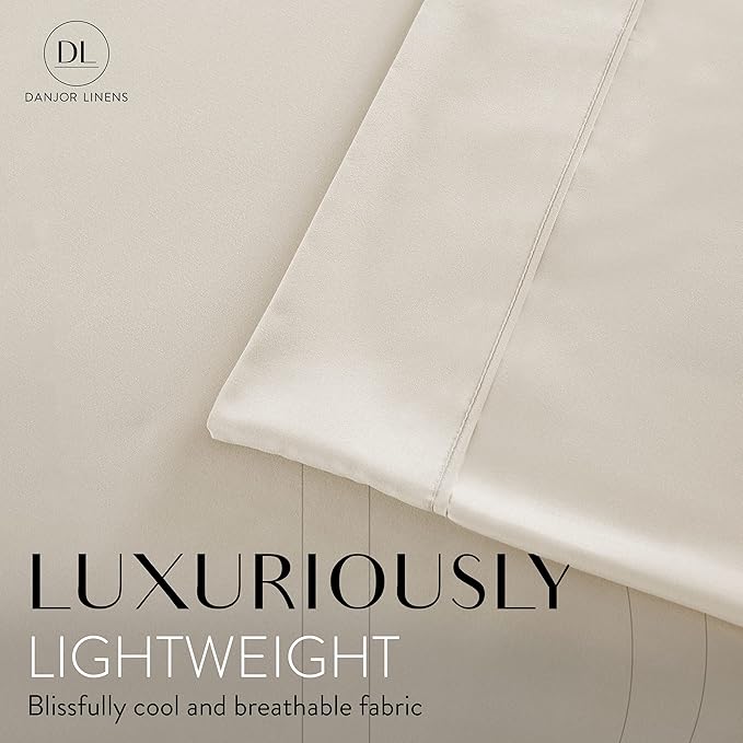 Danjor Linens Bed Sheet Set Twin XL for College Dorm Room, Back to School Items, Sheets with 2 Pillowcases, Lightweight Brushed Microfiber Deep Pockets, 4 Piece Bedding Sets, Cream