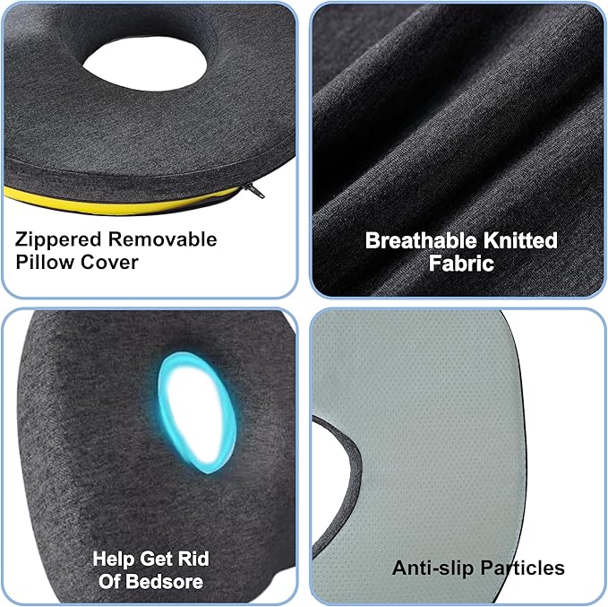 Bed Sore Cushions For Butt, Bedsore Pressure Relief Pillow for Sleeping and Sitting, Donut Pillow Cushion for Bed Sores on Buttocks, O Shaped Opening Tailbone Pillow, Butt Pillows For Sitting Tailbone