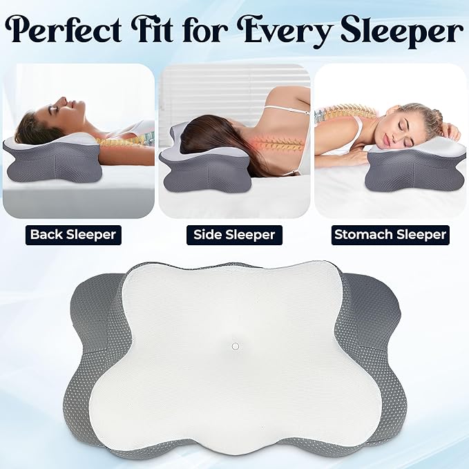 VALTER Cervical Neck Pillow for Pain Relief, Ergonomic Side Sleeper Pillow for Neck Support, Cooling Memory Foam Pillow for Sleeping, Contour Orthopedic Bed Pillow for Back and Stomach Sleepers