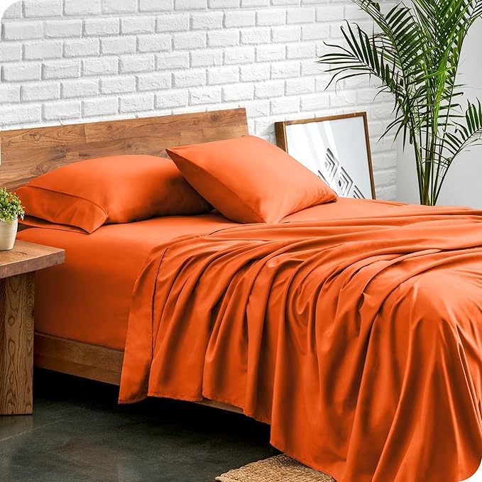 Bare Home Split Head Flex King Sheet Set - 1800 Ultra-Soft Microfiber Bed Sheets - Double Brushed - Deep Pockets - Easy Fit - 4 Piece Set - Bedding Sheets & Pillowcases (Orange)