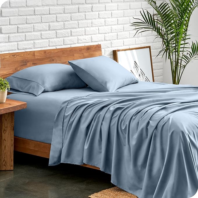 Bare Home Full XL Sheet Set - 1800 Ultra-Soft Microfiber Full Extra Long Bed Sheets - Double Brushed - Deep Pockets - Easy Fit - 4 Piece Set - Bedding Sheets & Pillowcases (Full XL, Dusty Blue)