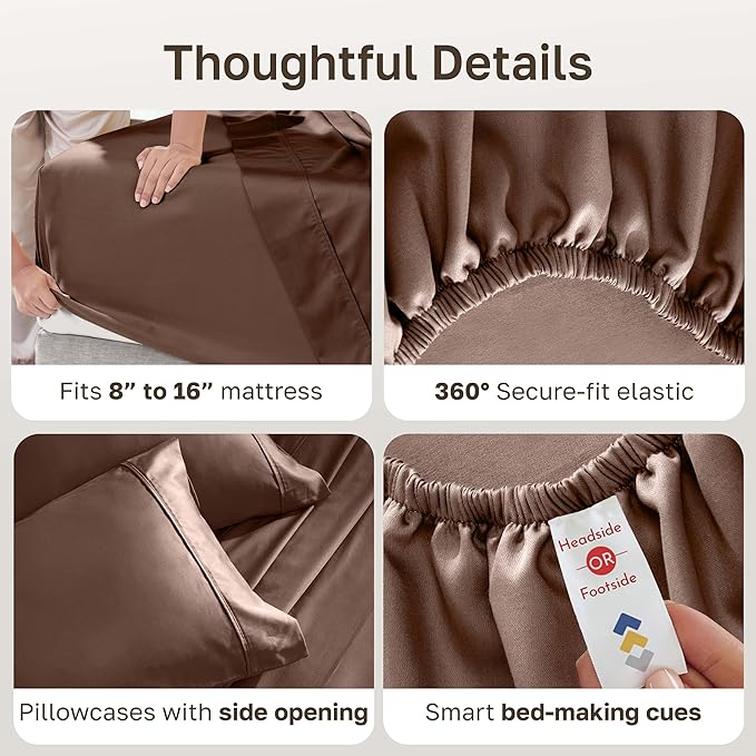 California Design Den Soft 100% Cotton Bed Sheets Full Size Set, 400 Thread Count Good Housekeeping Award Winner, Silky Smooth Sateen, Deep Pocket Full Bed Sheet Set - Espresso Chocolate Brown