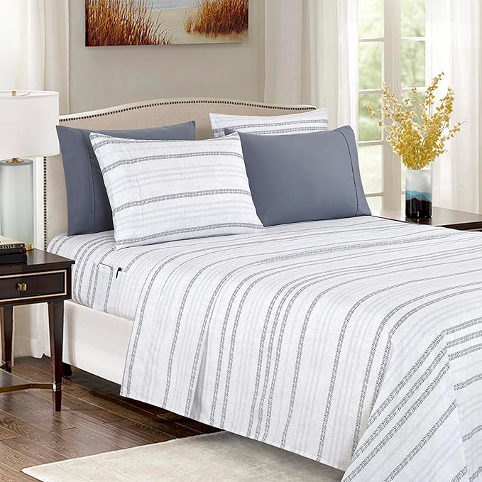 Elegant Comfort Softest and Coziest 6-Piece Sheet Set - 1500 Premium Hotel Quality Microfiber - Deep Pocket, Wrinkle Resistant 6-Piece Floral Bed Sheet Set, Full, Traci Gray