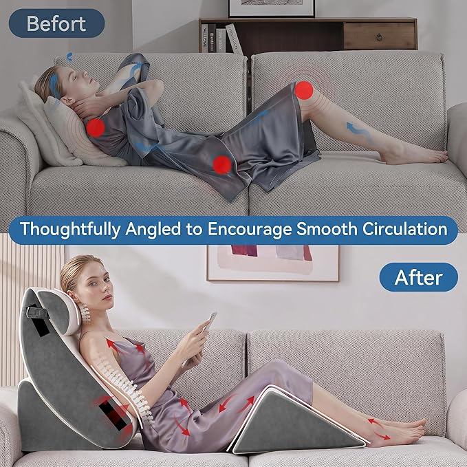 5PCS Wedge Pillow Set for After Surgery,Large Size Bed Orthopedic Pillow for Sleeping, Memory Foam Back Pillow for Pain Relief and Acid Reflux, Adjustable Sitting Up for Bed Post Surgery Pillow Grey