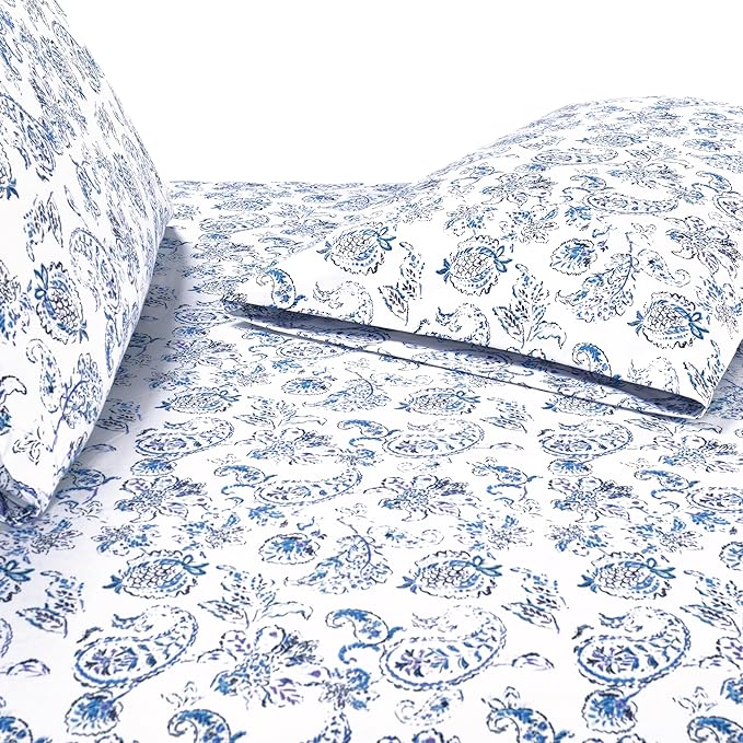 Elegant Comfort Luxury Soft Bed Sheets Paisley Pattern - 1500 Premium Hotel Quality Microfiber Softness Wrinkle and Fade Resistant (6-Piece) Bedding Set, California King, Paisley Indigo