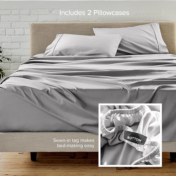 Bare Home Hotel Luxury Twin XL Sheet Set, Extra Soft - 4 Piece Set - Deep Pockets - Easy Fit - Cooling & Breathable - Wrinkle, Fade, Stain Resistant - Includes 2 Pillowcases (Twin XL, Light Grey)