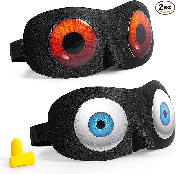 Sleep Eye Mask for Men Women Kids Funny 3D Sleeping Mask Adjustable Strap 2 Pack Eye Shade Cover for Travel, Black(Assorted A)